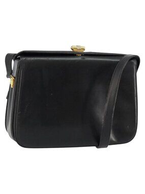 Authentic GUCCI Shoulder Bag Leather Black Gold